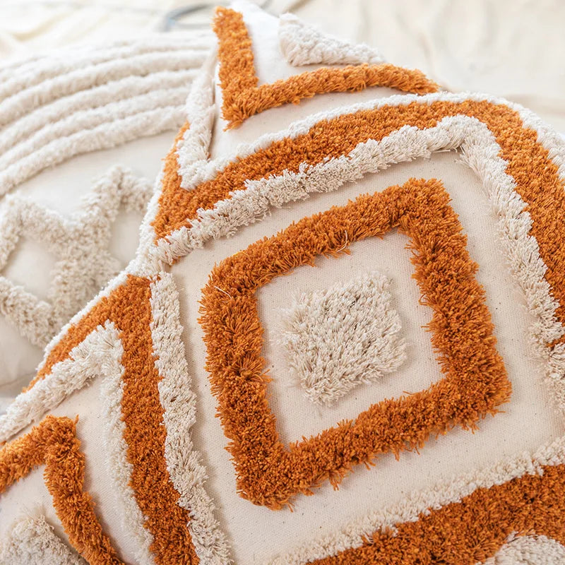 DecorBites™ Boho Square Pillowcase with Embroidery & Tassel Detail for Living Room Sofa