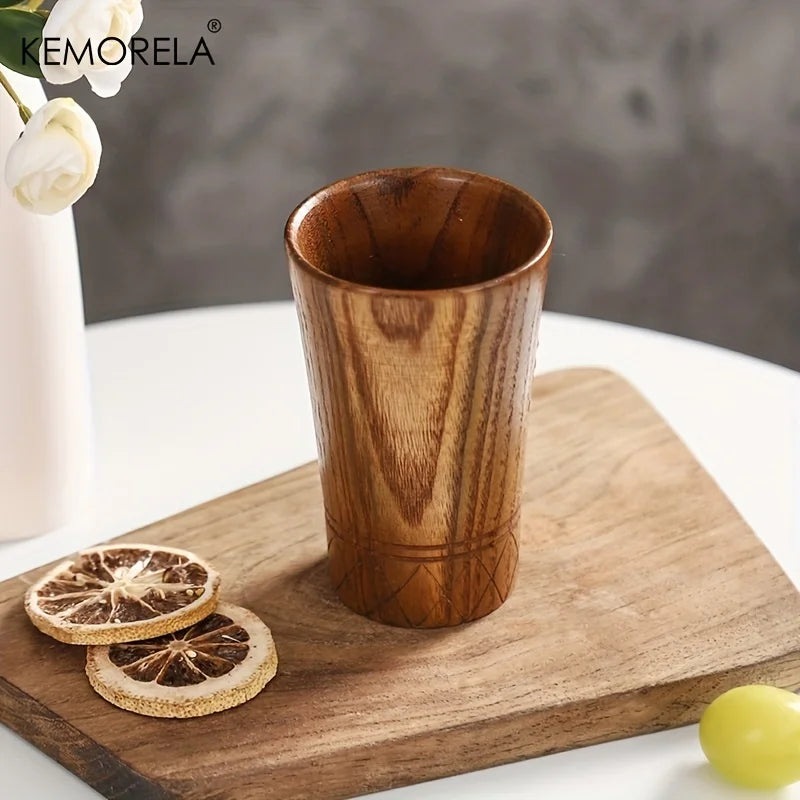 DecorBites™ Handmade Natural Wooden Tea Cups - Set of 2 | Japan Style Cups for Tea, Coffee, Beer, Milk, Water