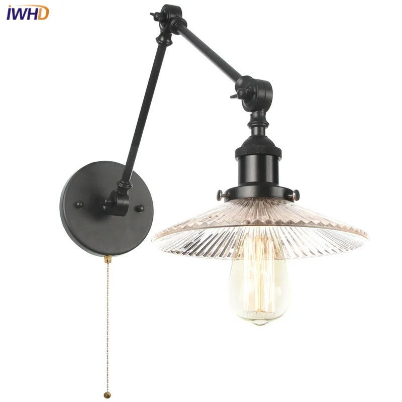DecorBites™ Clear Glass Swing Arm Wall Light Fixture for Dining Living Room Cafe