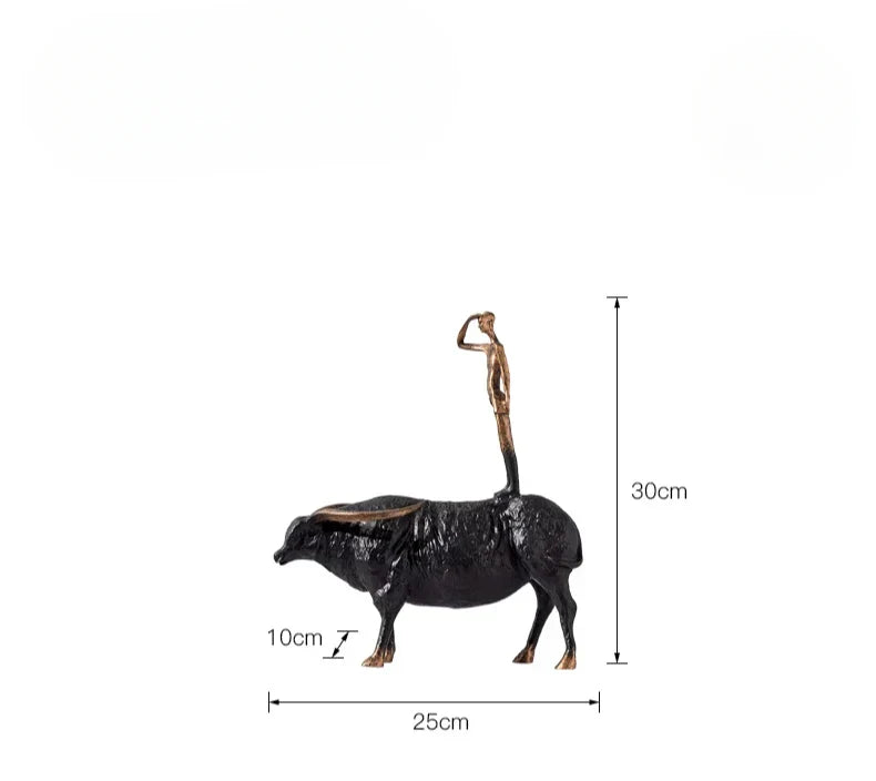 DecorBites™ Abstract Black Yak Golden Cow Sculpture Decorative Metal Figurine