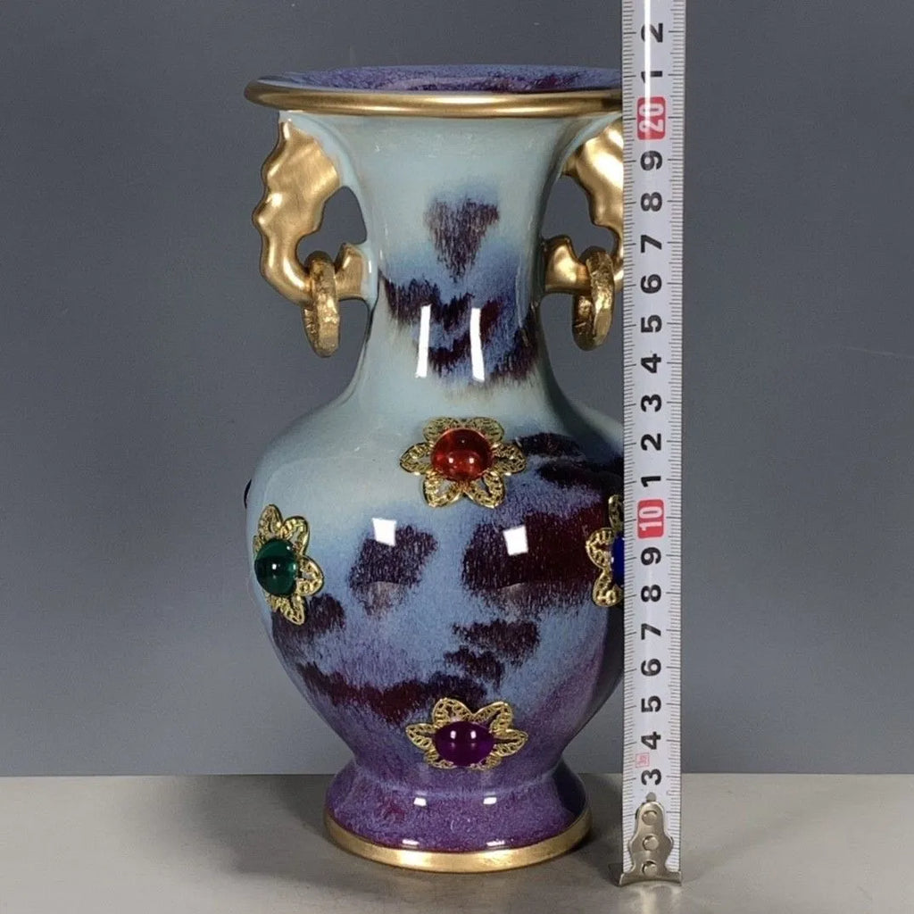 DecorBites™ Lu Qinzhai Jun Porcelain Gem-Inlaid Ring-Holding Bottle Ornaments