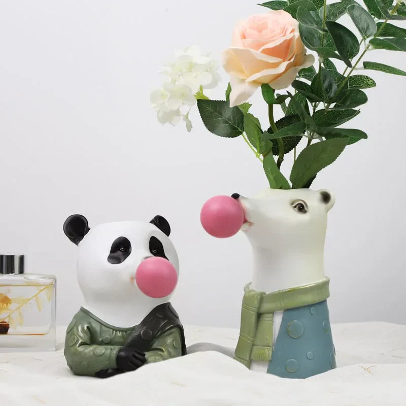 DecorBites™ Animal Bust Succulent Vase Hand-Painted Resin Figure with Giraffe/Zebra/Bear/Panda Blowing Bubbles