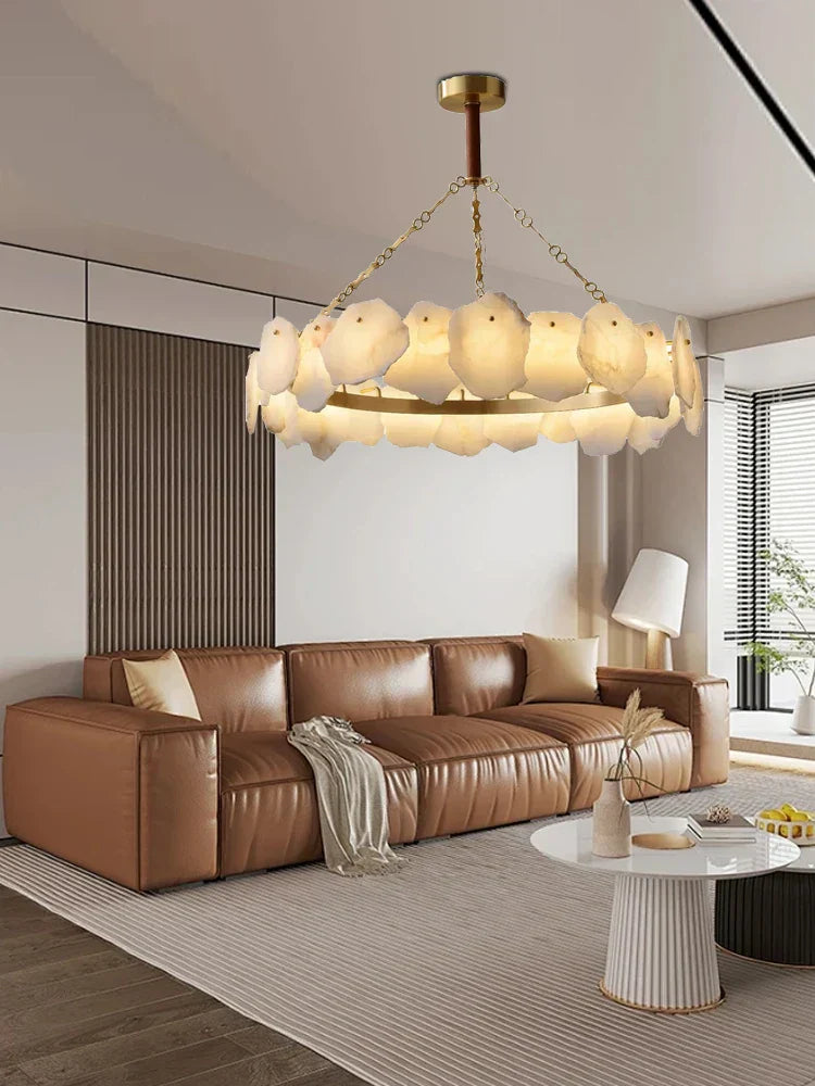 DecorBites™ Brass Marble Ceiling Chandelier: Modern Living Room Dining Table Hanging Lamp