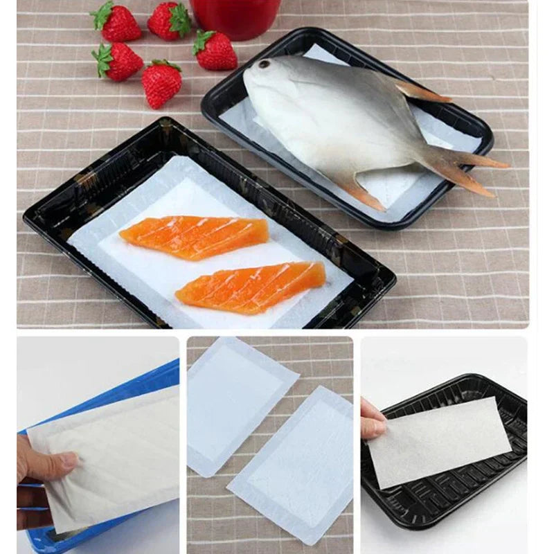 DecorBites™ Kitchen Absorbent Pads for Meat, Fish, Poultry, Produce - 100pcs