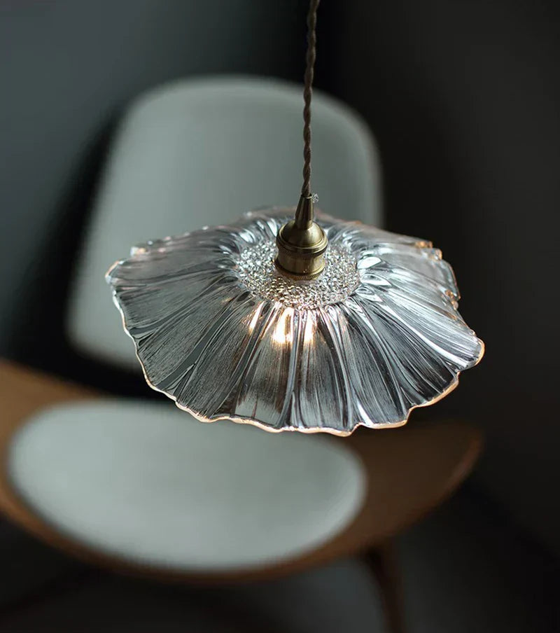 DecorBites™ Japanese Sunflower Glass Pendant Lights Modern Brass Hanglamp Fixture