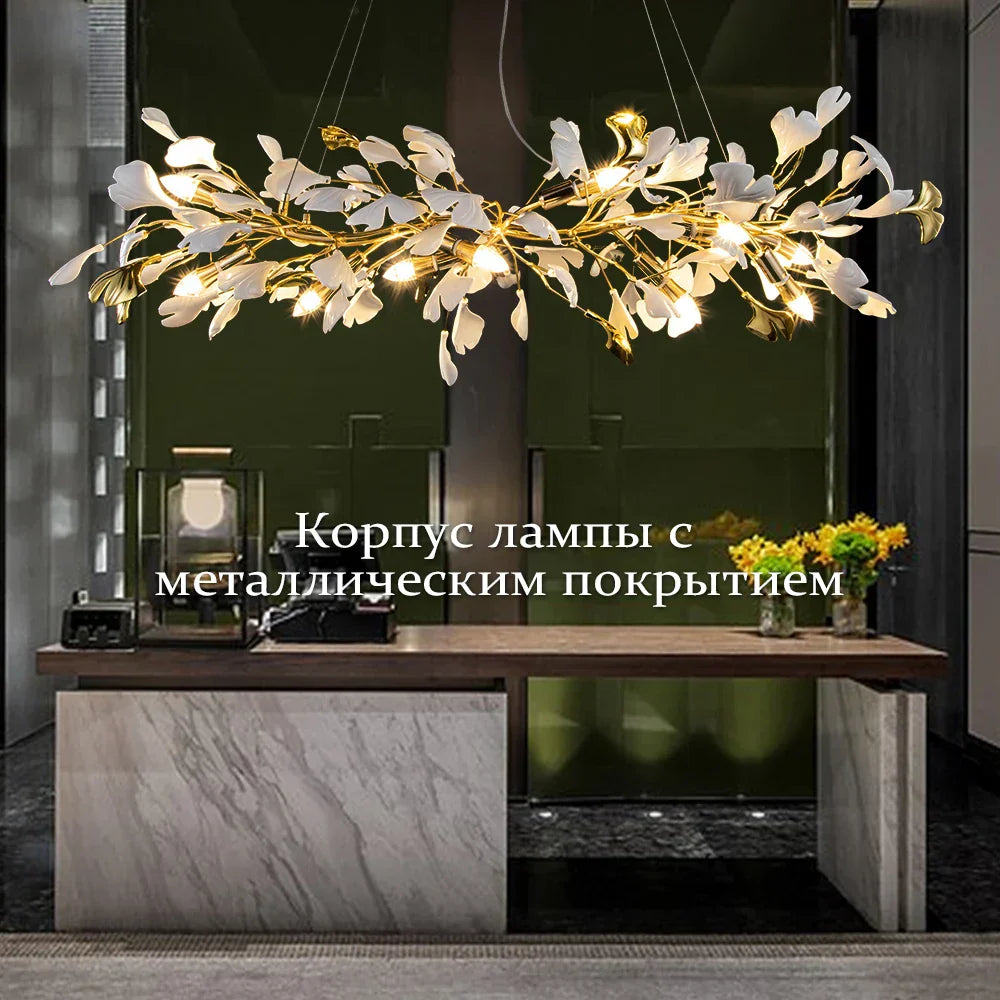 DecorBites™ Ginkgo Leaves Chandelier: Nordic Luxury Pendant Lamp for Hotel, Stairs, Living Room