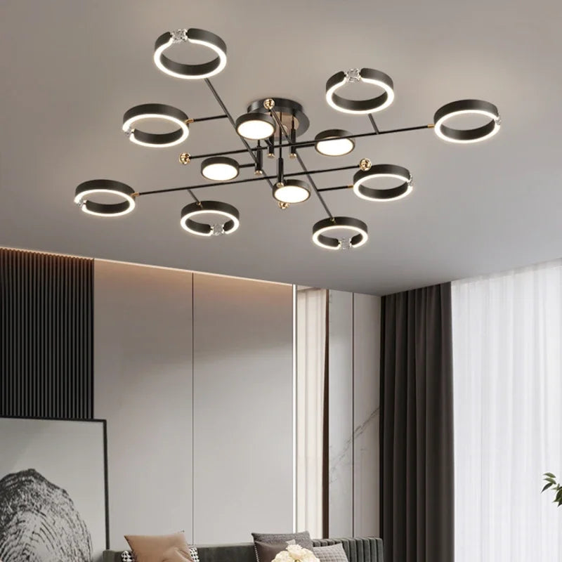 DecorBites™ Gold Plated Chandelier with Remote Control, Crystals Decoration for Living Room