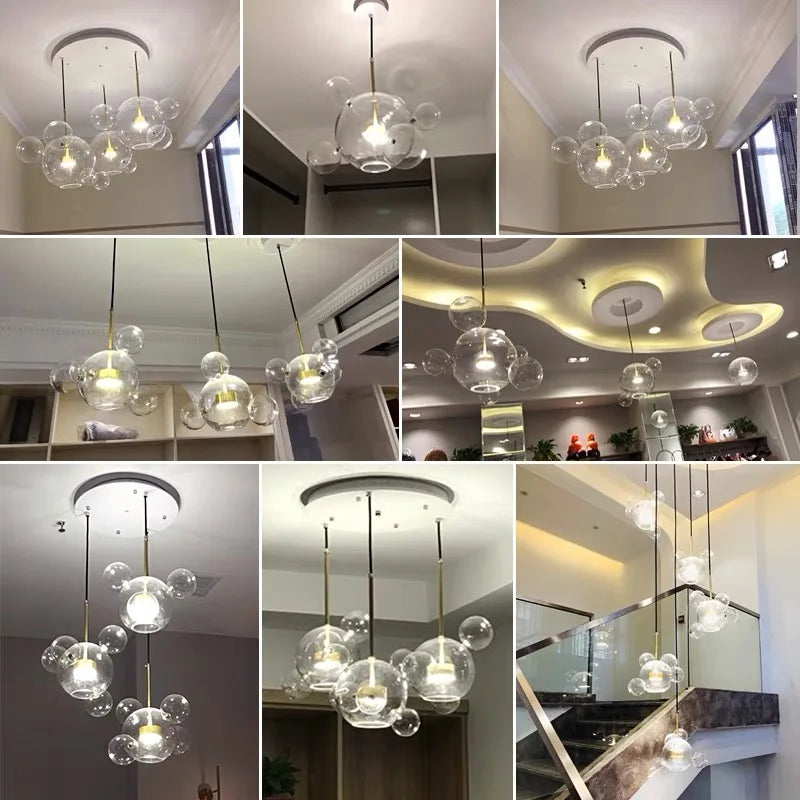 DecorBites™ Bubble Glass LED Chandelier for Kids Room Kitchen Office Restaurant