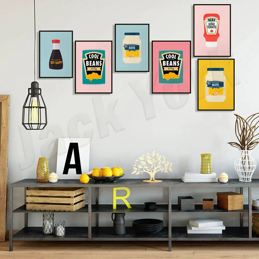 DecorBites™ Blue Cool Beans Pesto Pasta Food Art Poster Soy Pun