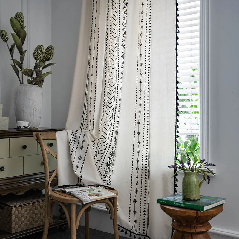DecorBites™ Bohemian Ethnic Geometry Printed Cotton Linen Curtain