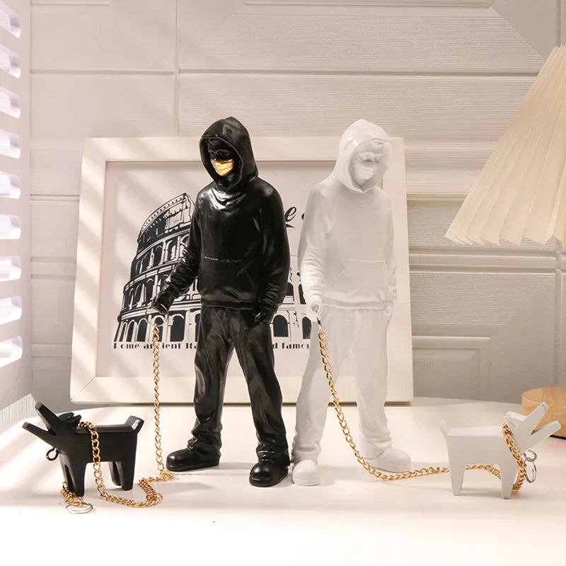 DecorBites™ Banksy Dog Walker Resin Statue: Trendy Street Art Figurine for Home Office Decor