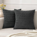 DecorBites™ Black Striped Corduroy Throw Pillow Cover 18x18 Inch Square Cushion Case White Pillowcase