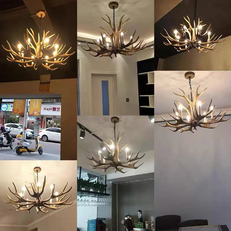 DecorBites™ Antler Pendant Chandelier for Home Decor and Lighting, Industrial Style Deer Horn Fixture