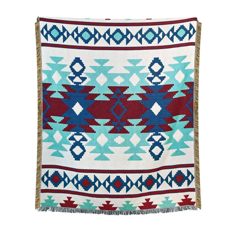 DecorBites™ Beach Blanket Sofa Cover - American Country Plaid Blanket - Cotton Tassel Throw Tapestry