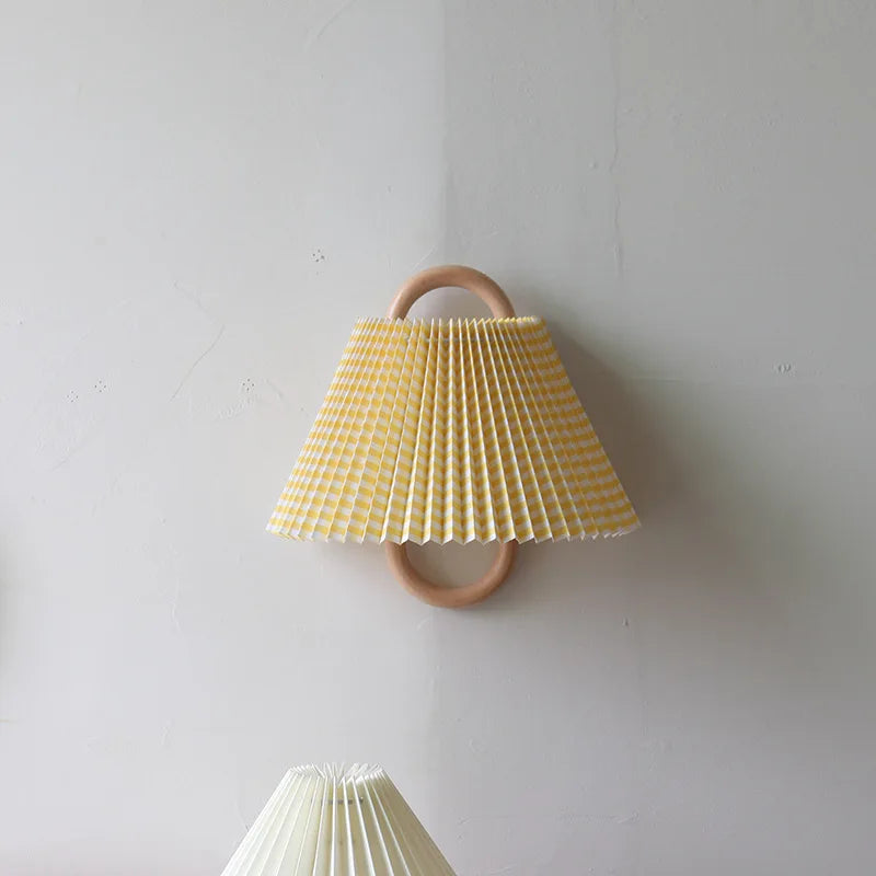 DecorBites™ Beech Wood Wall Lamp: Wabi-sabi Style Fabric Art for Living Room, Bedroom, or Porch
