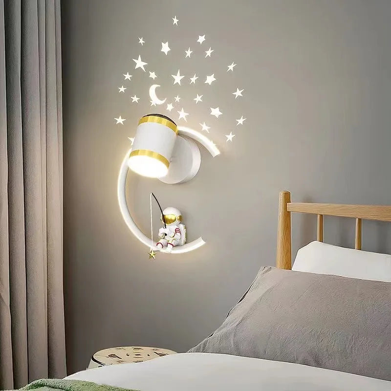 DecorBites™ Astronaut Wall Lamp: Gold White Black Bedroom Decor Resin Wall Mount Light