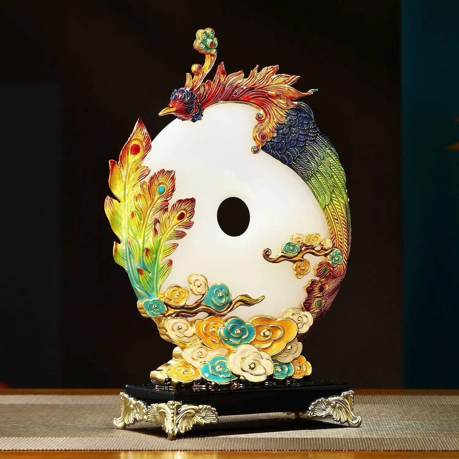 "DecorBites™ Jade Dragon Phoenix Ornament Enamel Living Room Decoration"