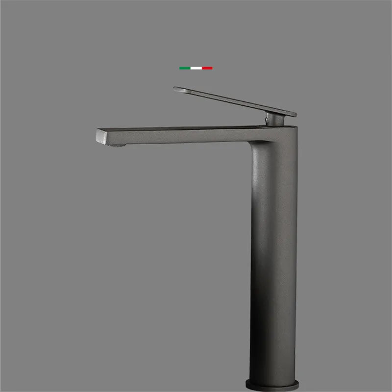 DecorBites™ Gun Gray Waterfall Basin Faucet - Brass Hot Cold Sink Faucet