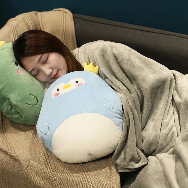 DecorBites™ Cartoon Animal Throw Pillow Blanket: Two-in-one Multi-functional Home Office Summer Blanket