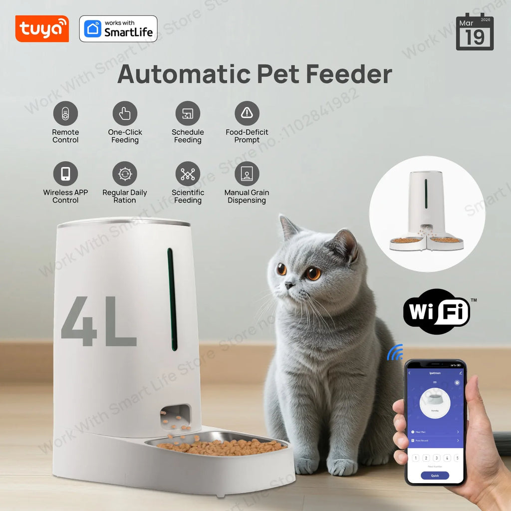 4L Automatic Pet Feeder for1/2Cats,WiFi Smart Feed Automatic Pet Feeder for Cats& Dogs,Timed Pet Food Dispenser with APP Control