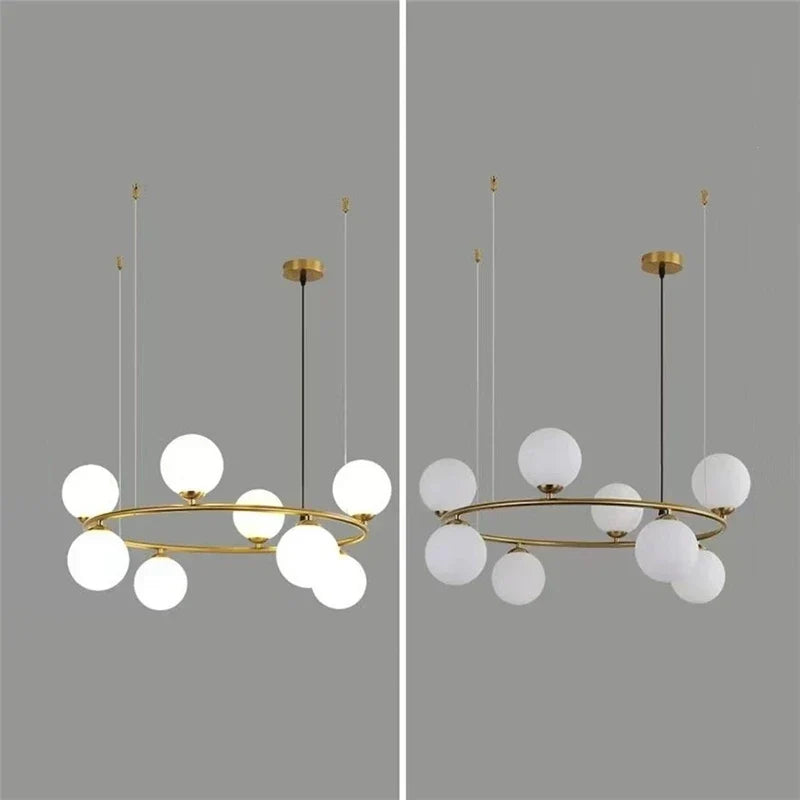 DecorBites™ Glass Ball Pendant Light Chandelier, Height Adjustable Metal G9 Bulb Lamp