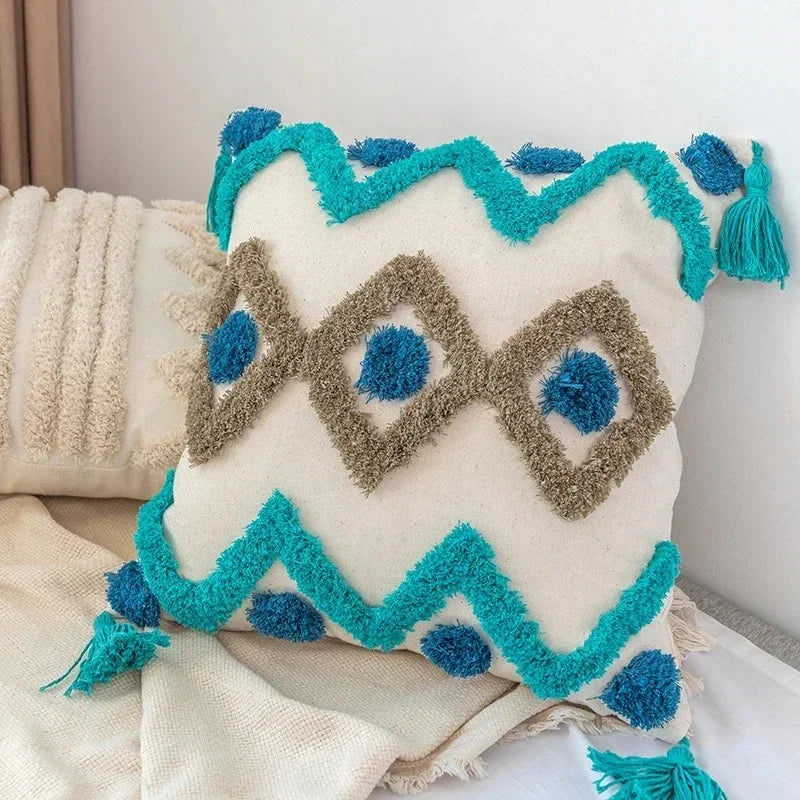 DecorBites™ Bohemian Tufted Tassel Cushion Cover | Plush Embroidered Decorative Pillow for Sofa
