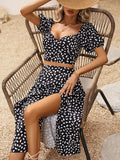 Summer Women's V-neck Short Sleeve Top 2 Piece Set New Fashion Elegant Casual Skirt Suit Female Office Party Holiday Sets