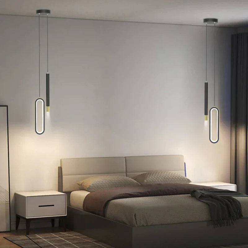 DecorBites™ Black Pendant Lamps: Modern Bedroom Lighting with Long Cable