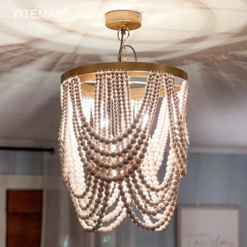 DecorBites™ Boho Wooden Beaded Chandelier Lamp for Kitchen/Dining Room/Hallway/Foyer
