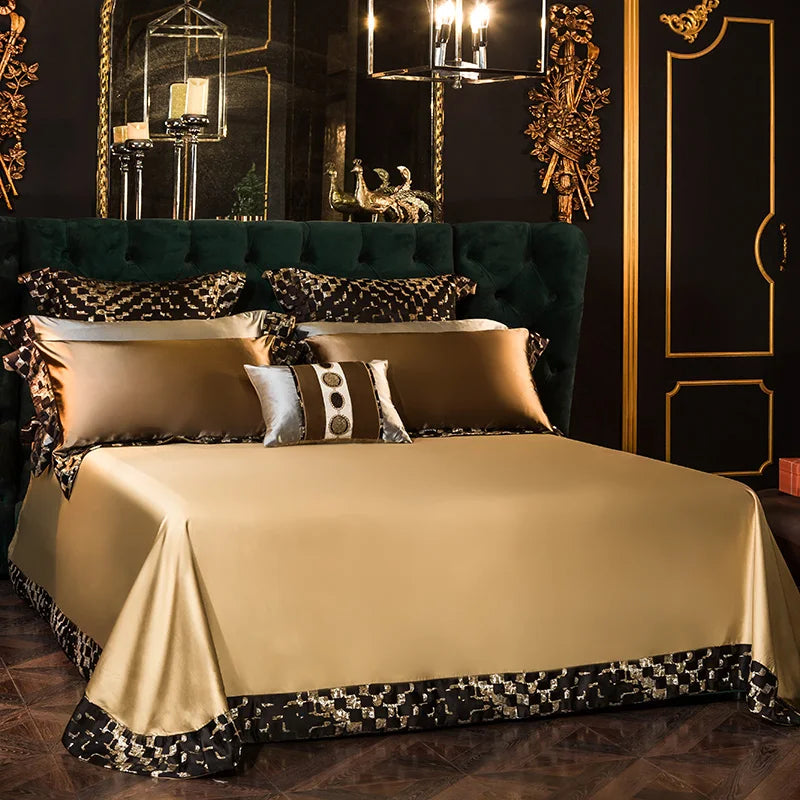 DecorBites™ Embroidered Egyptian Cotton Bedding Set: Queen King Linens (Sheet Pillowcase Duvet Cover)