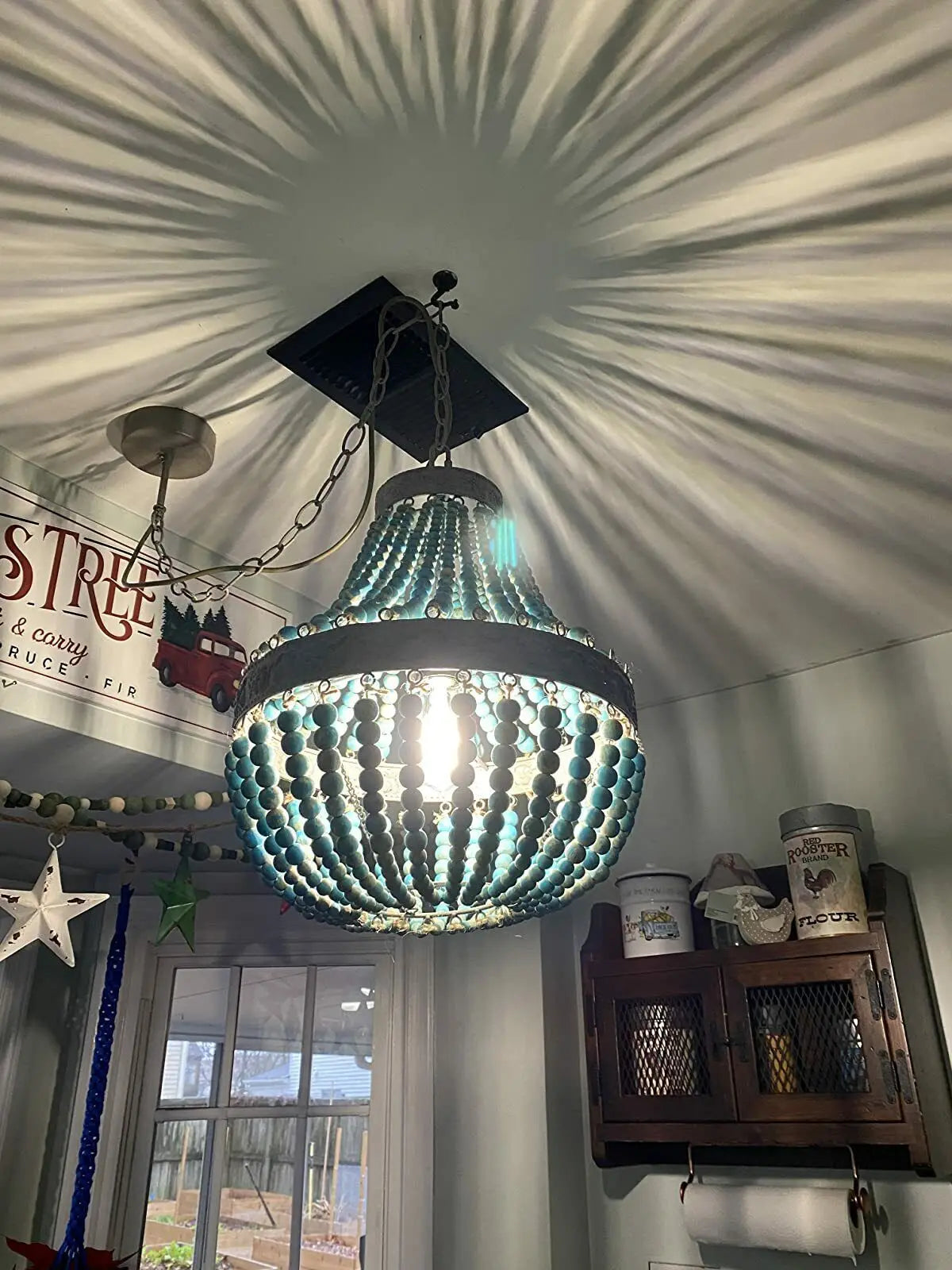 DecorBites™ Blue Wood Beads Ceiling Chandelier Pendant Lamps