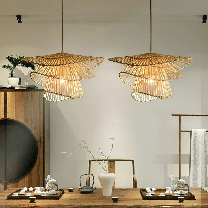DecorBites™ Bamboo Rattan Pendant Light Weaving Chandelier Wicker Lamp