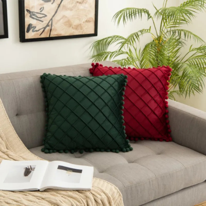 DecorBites™ Corduroy Striped Pompom Pillowcase for Bedroom Sofa Living Room