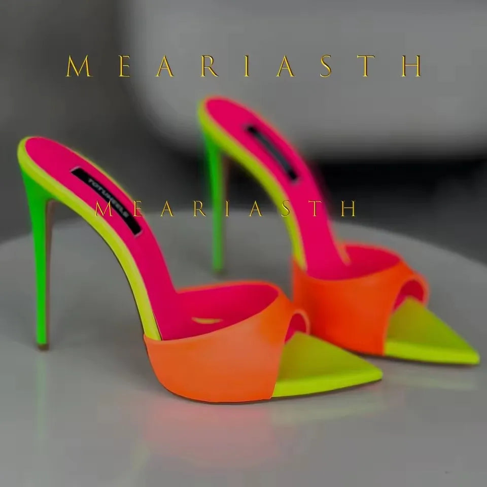 12/10cm pointed Open Toe High Heel Shoes Woman Summer OutsideSlipper Party Stiletto Luxury Designer Patent Leather Women Sandals