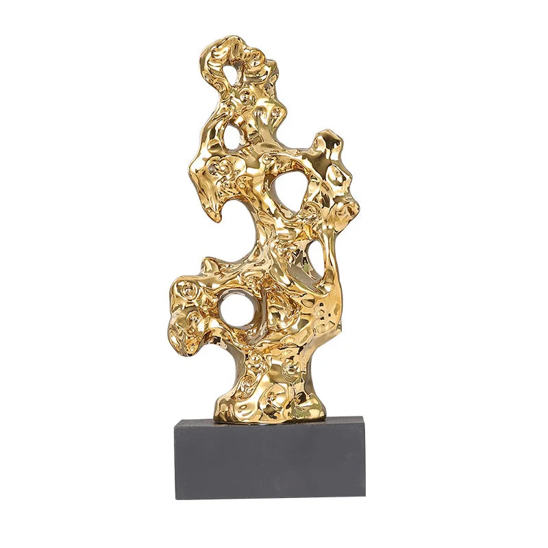 DecorBites™ Gold Hollow Stone Statue Coral Sculpture Home Decor Figurines