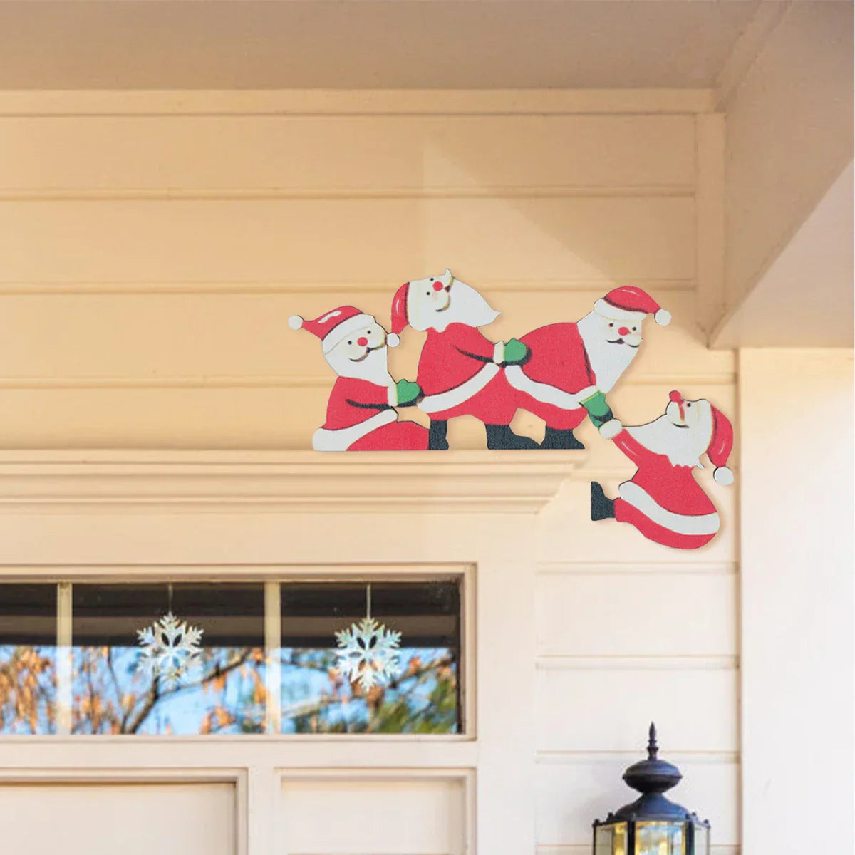 DecorBites™ Christmas Door Frame Decor Set - Festive Wooden Xmas Pendants & Merry Santa Claus Stickers