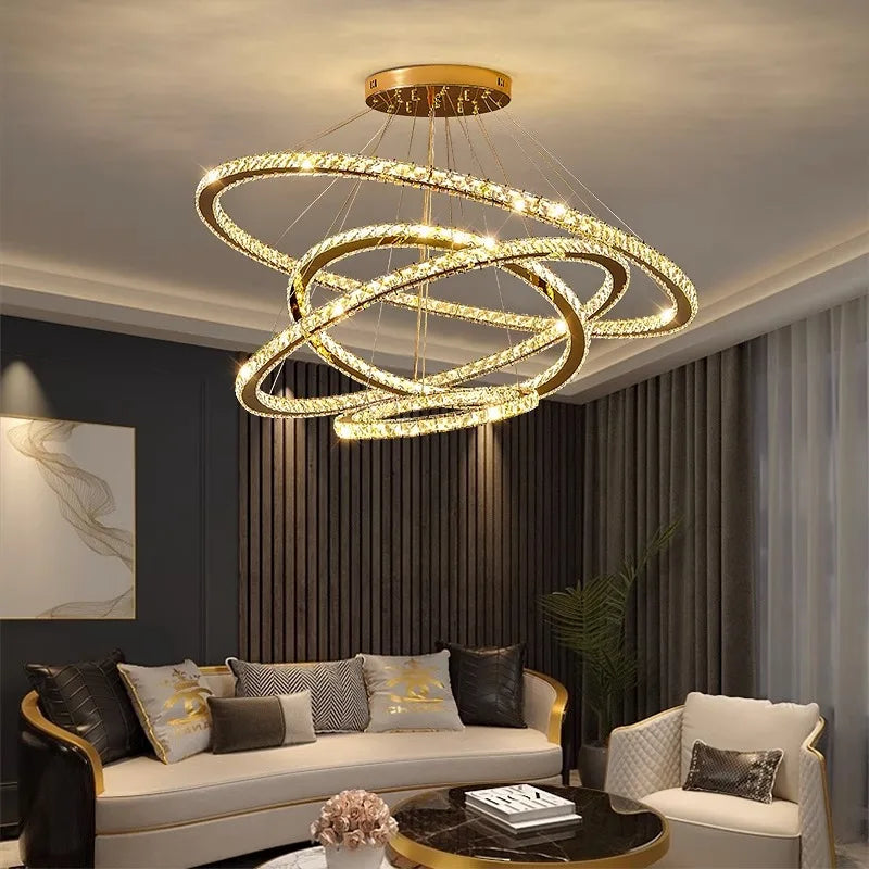 DecorBites™ Crystal Chandelier Stair Pendant Lamp Living Room Lighting