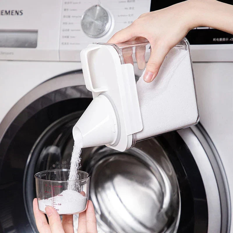 DecorBites™ Laundry Powder Dispenser Container with Measuring Cup - Transparent Storage Jar