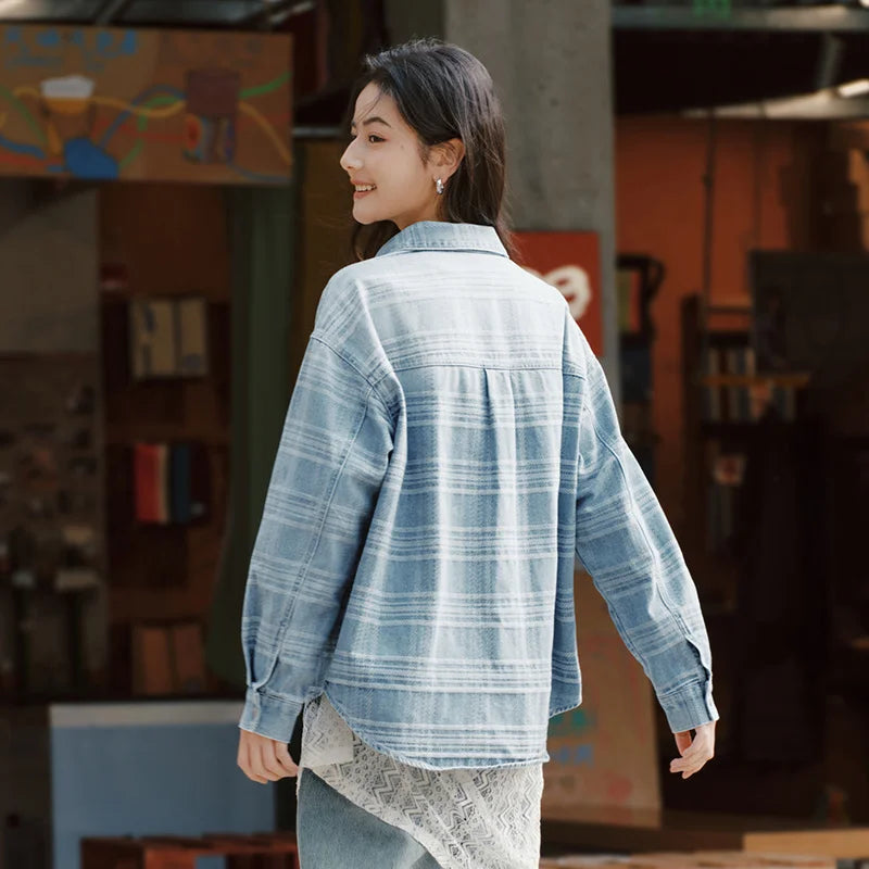 Semir Denim Shirt Women Oversize Spring 2025 New Spring Checkered Blouse Plaid Jacket