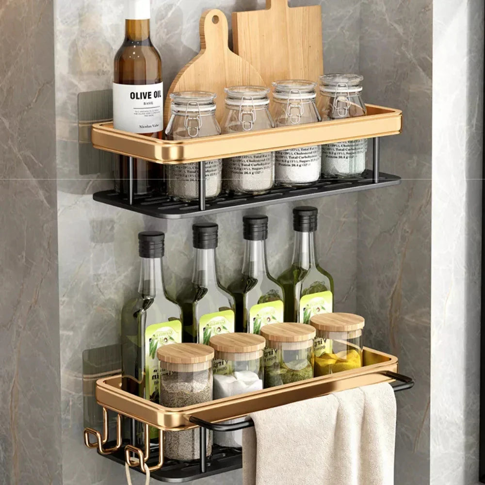 DecorBites™ Aluminum Corner Bathroom Shelf with Towel Holder