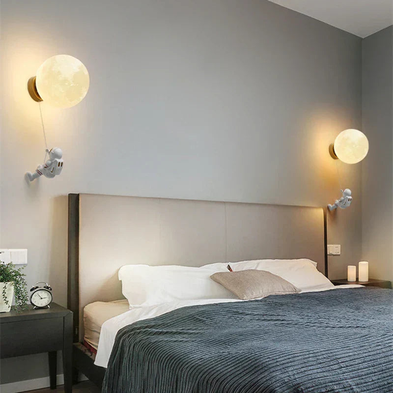 DecorBites™ Astronaut Moon Wall Lamp: Modern Minimalist Kids Bedroom Background Light