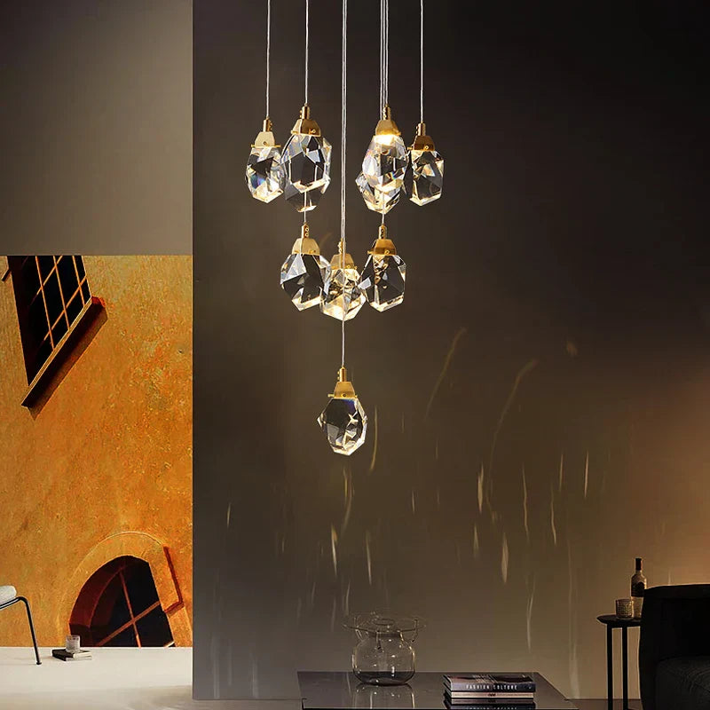 DecorBites™ Diamond Crystal Chandelier Staircase LED Large Living Room Hall Lighting