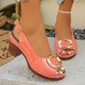 Sexy Patent Leather Thick High Heeled Sandals Women Metal Ring Peep Toe Platform Sandles Woman Back Strap Summer Snadalias Mujer