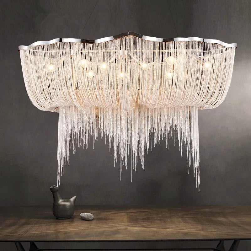 DecorBites™ Aluminum Tassel Chandelier: Modern Nordic Style Pendant Lamp for Living Room
