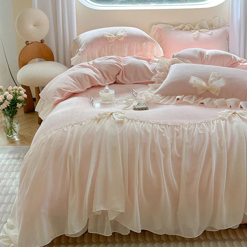 DecorBites™ French Princess Lace Ruffles Bedding Set with Velvet Duvet Cover