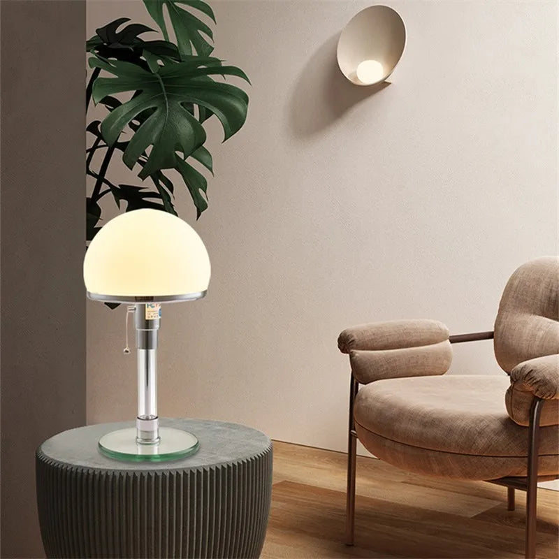 DecorBites™ Bauhaus Milk White Glass Table Lamp Chrome Nordic Retro Light