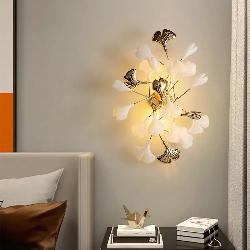 DecorBites™ Gold Branches Chandelier Porcelain Leaves Pendant Lights