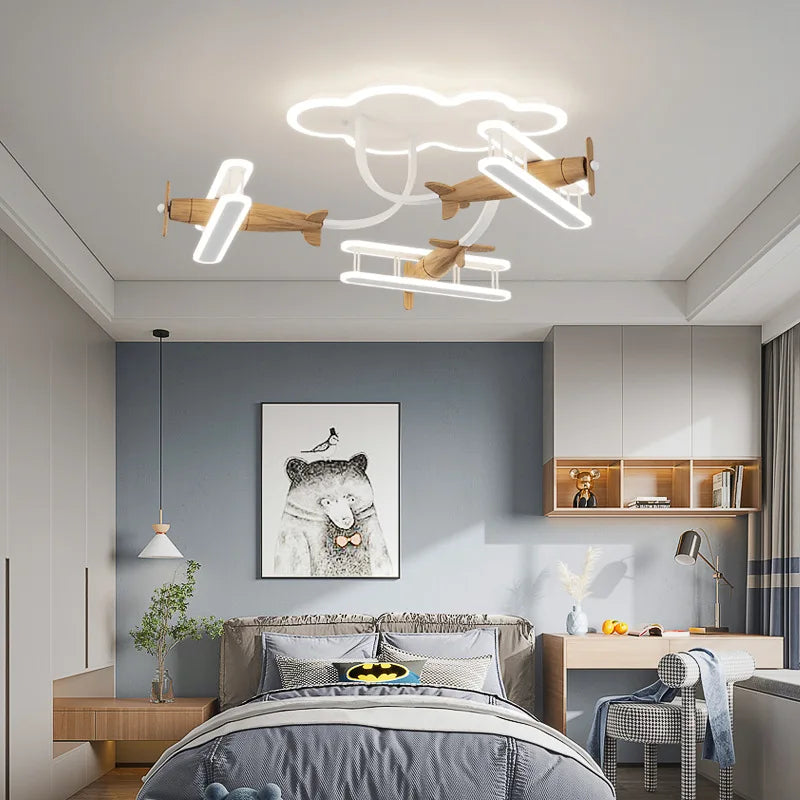 DecorBites™ Cartoon Plane Chandelier Light Kids Room Ceiling Lamp Remote Control