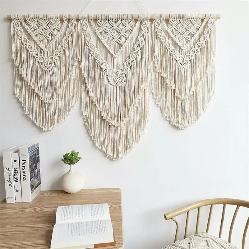 DecorBites™ Boho Macrame Tassel Wall Hanging Tapestry with Wooden Stick