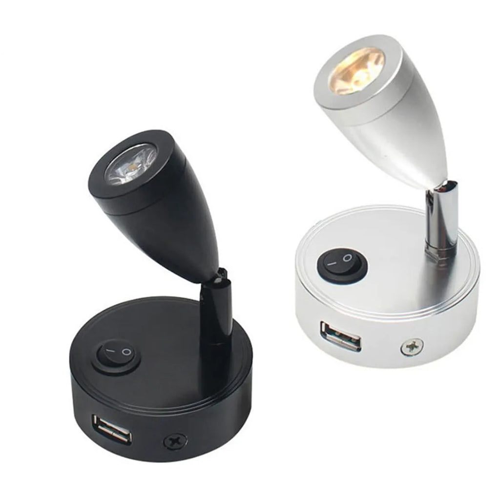 DecorBites™ 12V LED Spotlight with USB Charger for Camper Van Trailer Bed Reading Light